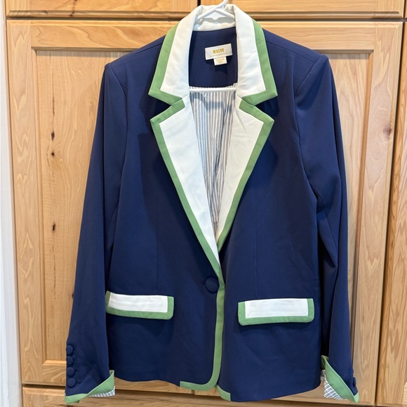 Anthropologie Jackets & Blazers - Anthropologie Maeve Navy Blazer with Green and White Trim